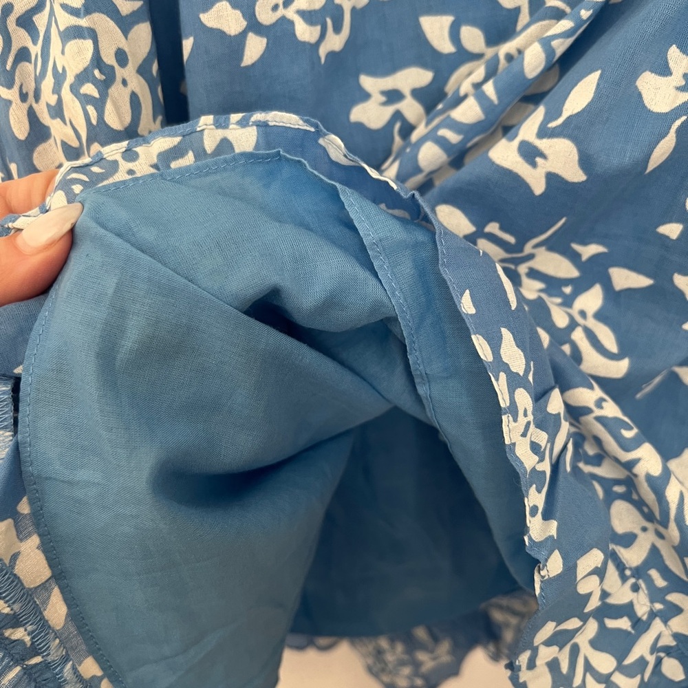 Sail to Sable Blue and White Floral V-Neck Dress Easter Cottage. Summer chic - Picture 6 of 7